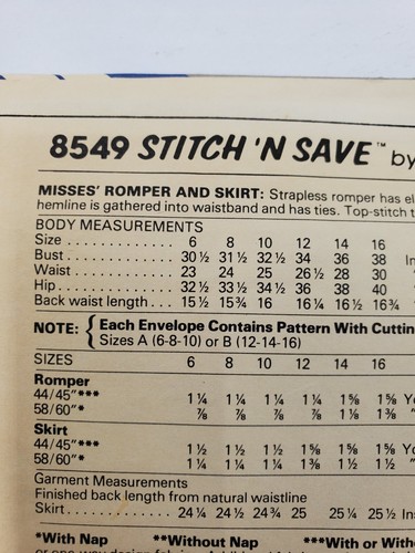 McCalls Stitch N Save 8549 Sewing Pattern Misses Romper Skirt Size A 6-8-10 Cut - Picture 4 of 8