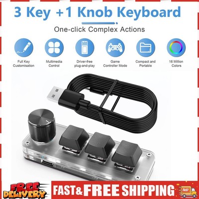 3 Key 1 Knob/4 Key Programming Macro Custom Knob Keyboard Red Switches Wired USB