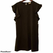 Forever 21 Womens Sheath Dress Black Keyhole Ruffle Cap Sleeve Button S New