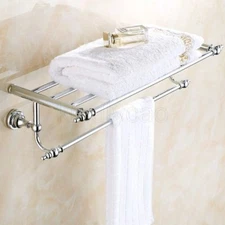Wall Mounted Chrome Brass Towel Rack Bathroom Hotel Rail Holder Storage Shelf 