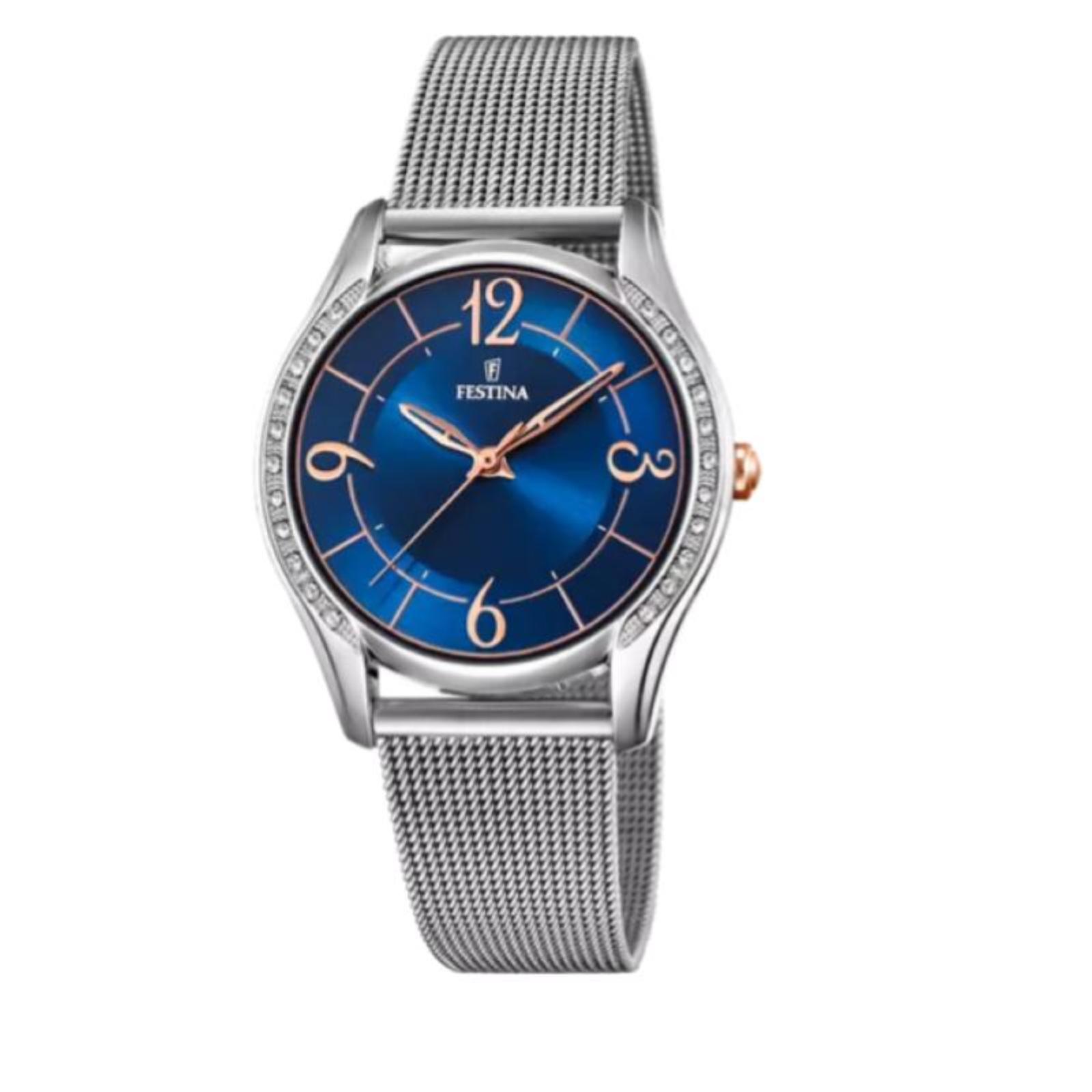 Orologio Donna Solo Tempo FESTINA F20420/4 in Acciaio Fondo Blu con Pietre