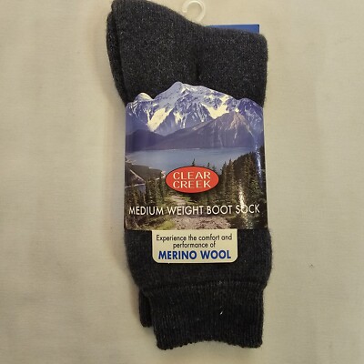 Clear Creek Merino Wool Medium Weight Boot Socks NWT Mens Shoe Size 6-12