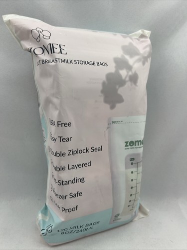 ZOMEE  120 Count 8OZ/240ML Freezer Safe Double Ziplock BREASTMILK STORAGE BAGS  - Afbeelding 1 van 4