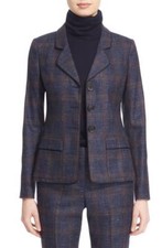 Nordstrom Signature Caroline Issa Wool Silk Linen Plaid 3-button Blazer Jacket 4