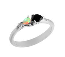 Opal  Black Onyx Ring 925 Sterling Silver Ring For Women Birthday Gift Dainty