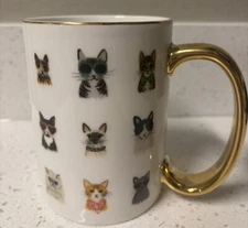 Rifle Paper Co. Cool Cats Mug Porcelain Gold Anthropologie 16 Oz