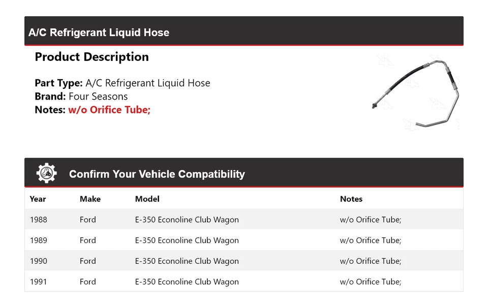 For 1988-91 Ford E-350 Econoline Club Wagon AC Refrigerant Liquid Hose 4 Seasons - Image 2 of 4