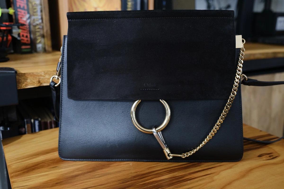 Chloe Purse - Shoulder Bag, Gold Chain, Black Suede, Black Leather | eBay