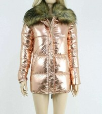Gianni Feraud Gold Faux Fur Hood Quilted Puffer Winter Puffa Parka Uk 10 Eu 38