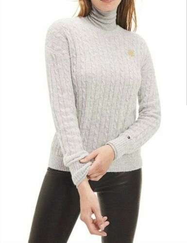 TOMMY HILFIGER Womens Designer Cable Knit Alpaca Sweater Jumper Grey RRP $199 - Picture 1 of 9