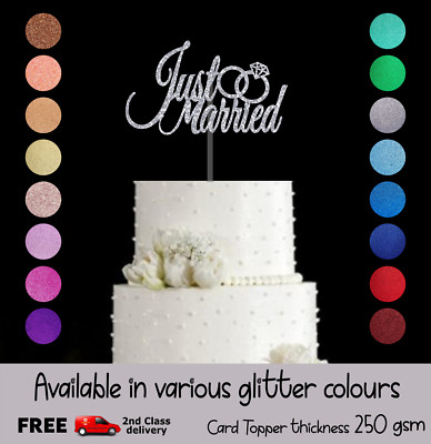Just Married Hochzeit Zeremonie Glitzer Tortenaufleger Party jede Farbe kostenloser Versand im Vereinigten Königreich