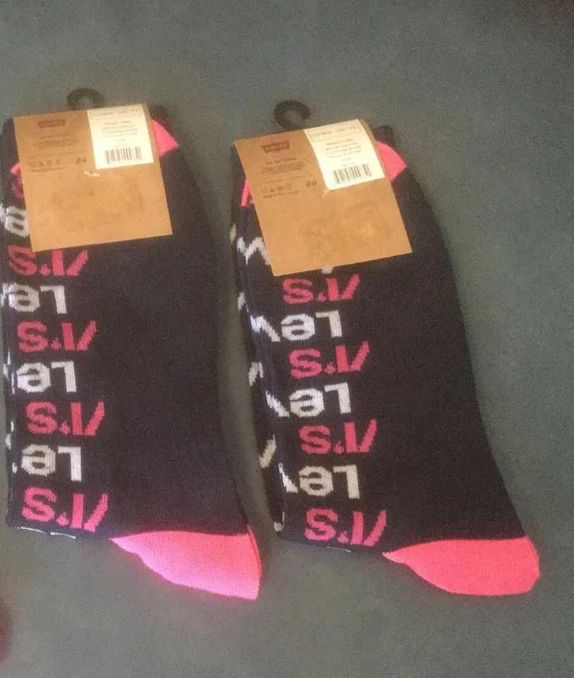 Levi's Talla 8-12 Calcetines de Corte Regular en Azul Marino-Rosa-Blanco Lote de Dos NWT Foto 2 de 2