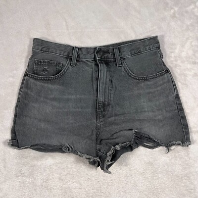 Uniqlo Jean Shorts Womens Size 27 Waist Black Cut Off Distressed