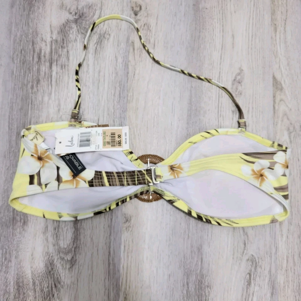 Top de bikini halter floral amarillo marrón Leilani traje de baño almohadillas extraíbles talla 12 nuevo Foto 3 de 4