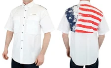 Magellan Outdoors Men's Shirt Lake Fork Americana Flag Relaxed Fit Fish Gear