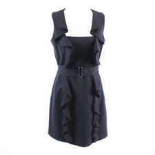 LAUNDRY SHELLI SEGAL RUFFLLE FRONT BELTED SLEEVELESS LITTLE BLACK DRESS Sz 6