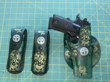 Handmade Leather Holster 2 mag pouches 1911 Sugar Skull Carving