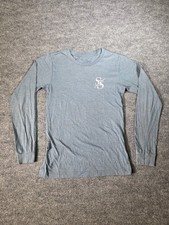 Women Long Sleeve Shirt Sz S Blue Solid Heathered Crew Neck Tee