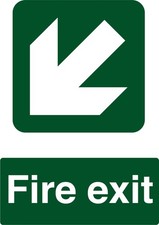 Fire Exit Arrow Down Left Green Fire Evacuation Signage Acrylic Or Vinyl Sign