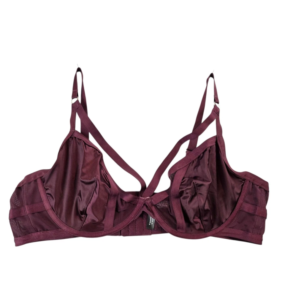 Torrid Curve Bralette Plus Size Wine Purple Cage Cut Out Mesh Satin Lingerie 1X - Image 2 of 4