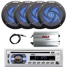 Pyle CD Bluetooth Radio, Amp, 4x 5.25" 180 Watt Blue Flash LED Speaker, Antenna