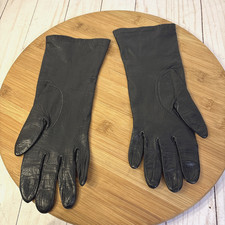 Aris of Paris Leather Black Dress Gloves Silk Lined Women  s Size 7 France Vtg