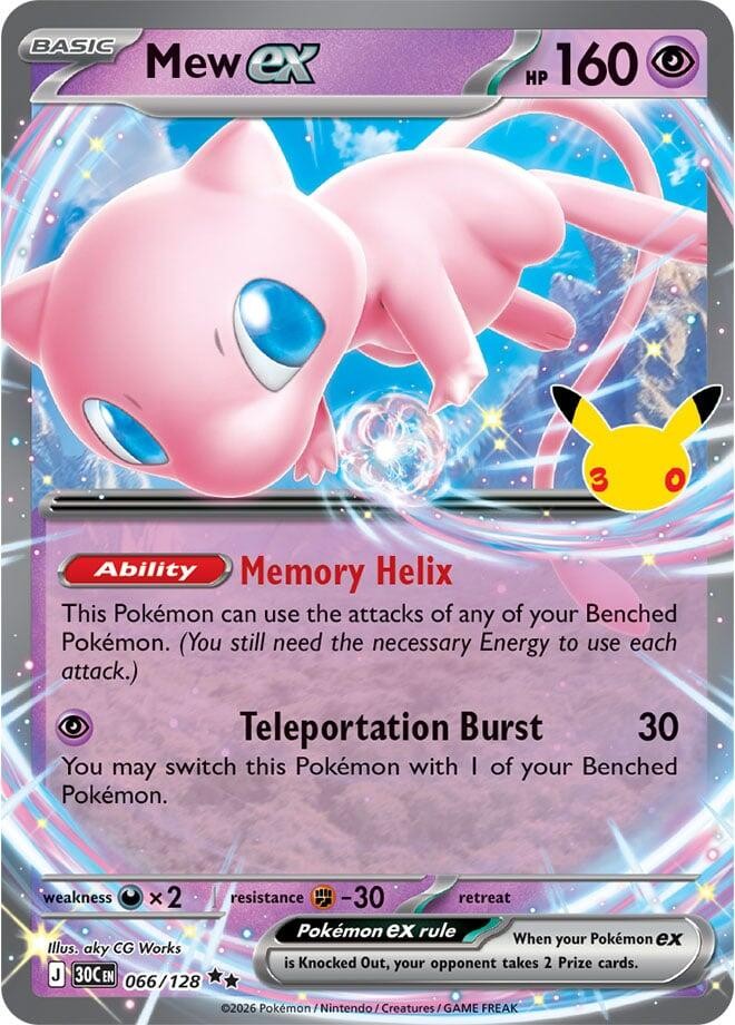 Free Shipping - Mew ex 066/128 Double Rare ME: 30th Celebration Pokemon NM
