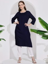 Ladies Blue Long Kurta  Comfortable Cotton Tunic Top  Simple Daily Wear Outfit