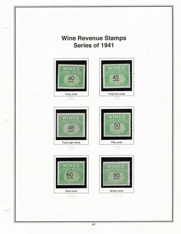 1941 Wine Revenue Tax Stamps Lot of 6