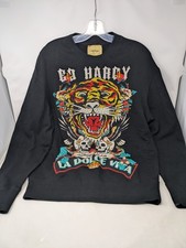 ED Hardy Tiger Rhindstone Glittery Crewneck Sweater-Size Small