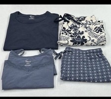 Felina Women's 4 Piece 100 Cotton Sleep Pajama Set, Blue, Large- NWT