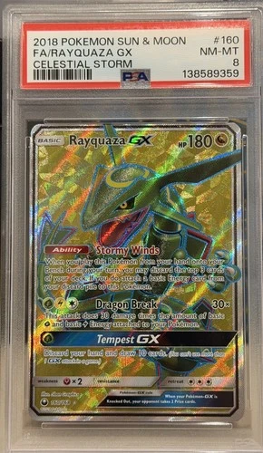 2018 Pokemon Celestial Storm Rayquaza GX Full Art #160 PSA 8 NM-MT