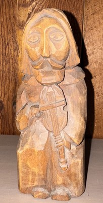 Vintage Wood Carved  Folk Art Fiddle Player~Signed~1980~Violin~ Primative