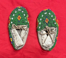 Beautiful Pair of Plains-Style Native American Beaded Hide Children  s Moccasins 