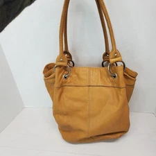 Tignanello Genuine Leather Hobo Shoulder Bag Caramel Multi Color Striped Lining
