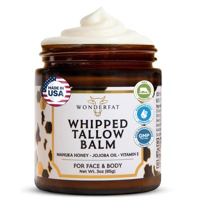 Grass-Fed Whipped Tallow Balm, Face and Body Moisturizer with Manuka Honey, F...