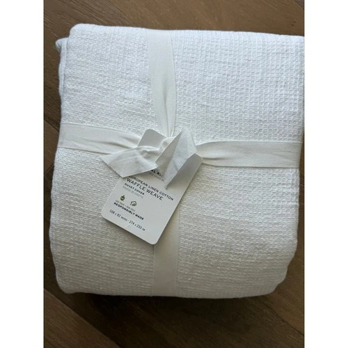 New Pottery Barn European Linen Cotton Waffle Weave Duvet Cover King White