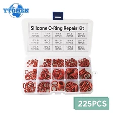 225PCS Red Silicone O-Ring Seal Sealing Durable Rubber Assortment Kit Set Gasket