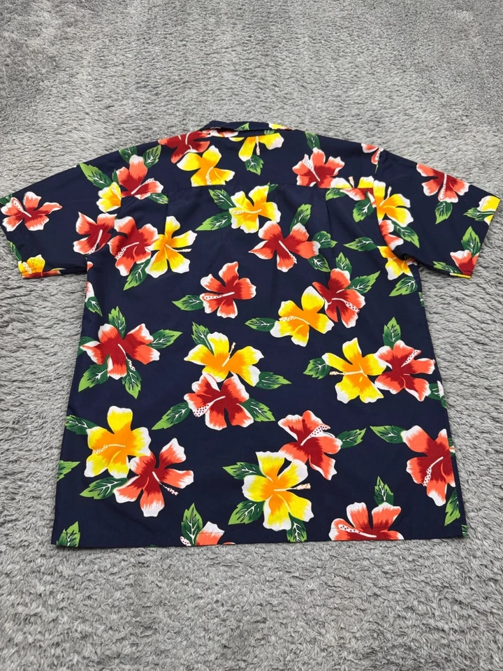 Camisa Hawaiana Roundy Bay Hombres Mediana Azul Marino Floral Trópico Playa Abotonada De Colección Foto 2 de 4