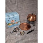 OLDE COLONY 2 Qt Copper Fondue Set w/ Burner Stand & Serving Tools Boxed