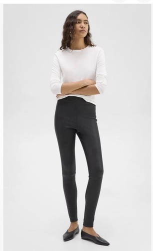 THEORY Adbelle High-Waist Lamb Leather Leggings Womens 10 Black $995