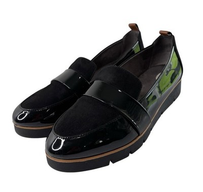 Dr Scholl's Webster Black Platform Loafer Comfort Shoe Sz 9 Vegan Patent Leather
