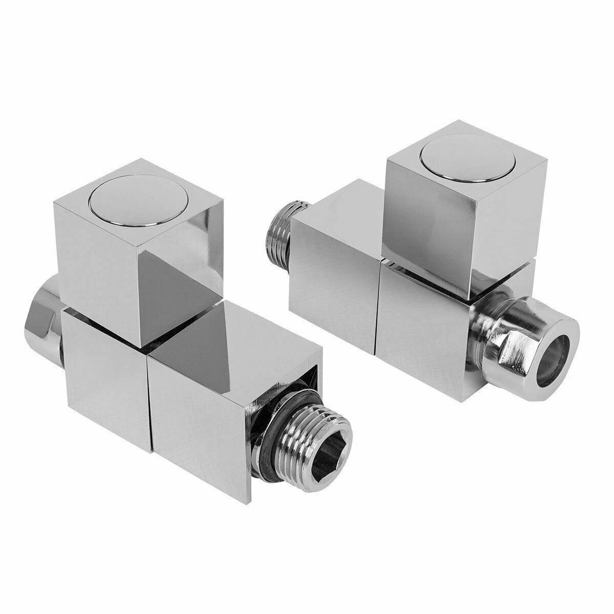 15mm Designer Square Straight Heating Radiator Valves - Pair - 5 Yr Guarantee