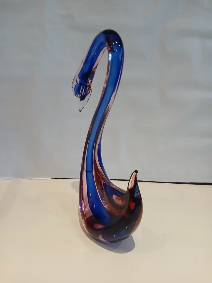 Large 12" Murano Archimede Seguso Pink Purple Sommerso Swan Bird Glass Figure - Image 2 of 4