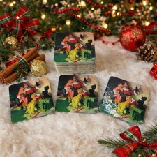 Vtg Set Of 16 Coca Cola & Santa Christmas Coasters - Cardboard & Cork - 3.5&rdquo; Sq