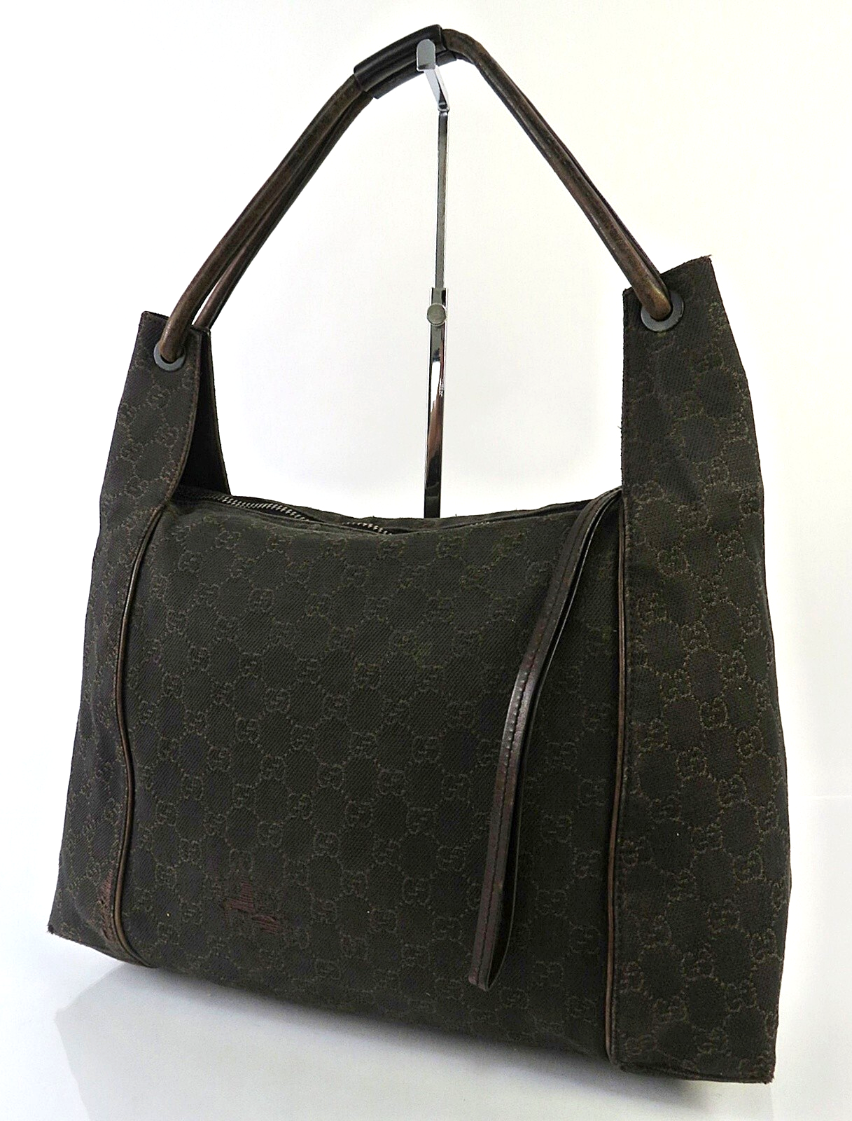 GUCCI GG Canvas & Leather Dark Brown Tote Shoulder Bag #59179
