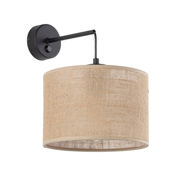 Wandlampe Wandleuchte Schalter Jute E27 Schwarz Braun H: 30 Cm Schlafzimmer-image