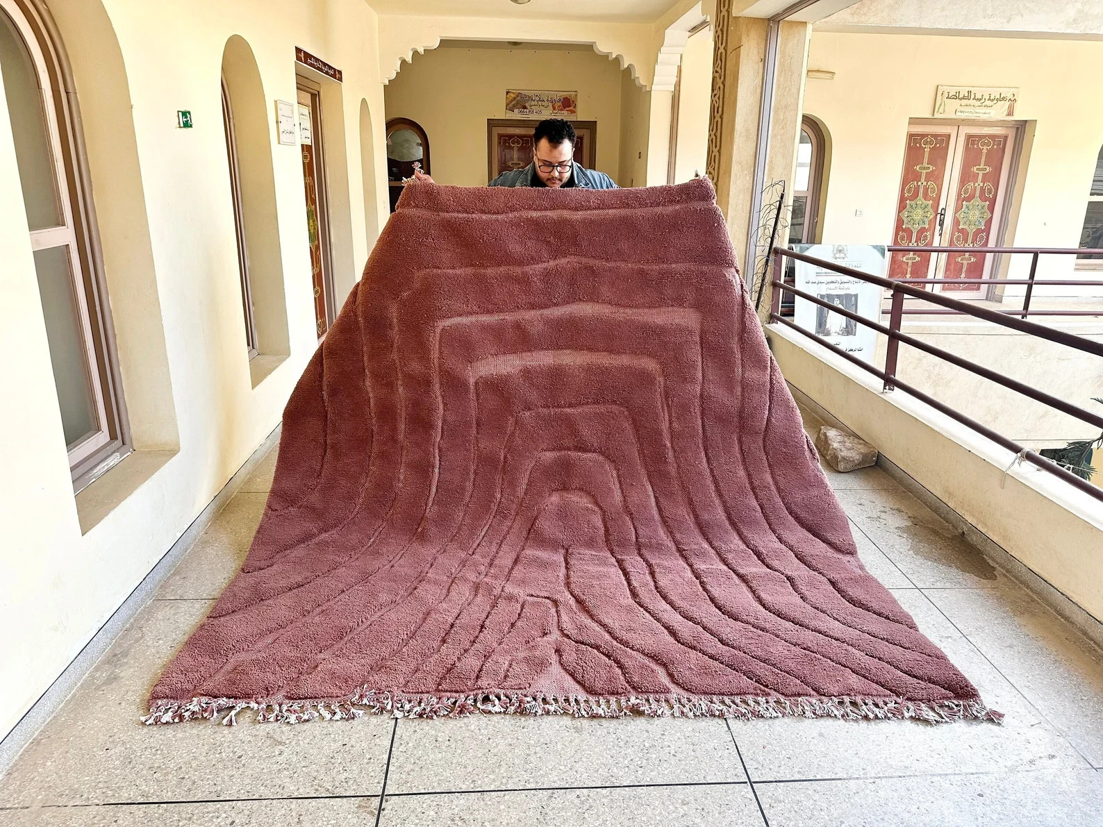 Handmade Hand Knotted Moroccan Berber Wool Rug Color Brown Design Carpet Rug