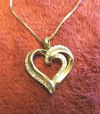 OTC Rose Gold Over 925 SS 32 Diamonds Heart Necklace 18" Box Chain .75" Pendant