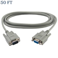 50ft 9 Pin Serial RS-232 DB9 Male to Female Extension Cable Cord Straight Molded